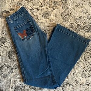 Vigoss Blue Flare Jeans with Butterfly Accent vintage booty lift